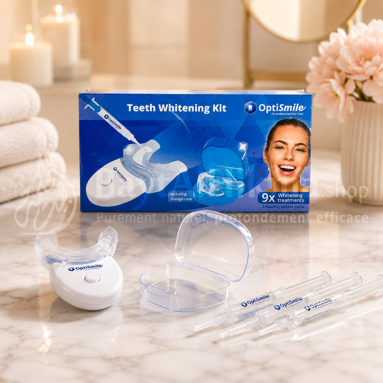 Kit de Blanchiment Dentaire Professionnel OptiSmile - 9 Traitements (Avec Étui de Rangement) - مجموعة تبييض الأسنان الاحترافية أوبتي سمايل (OptiSmile) - تكفي لـ 9 جلسات (مع علبة تخزين)