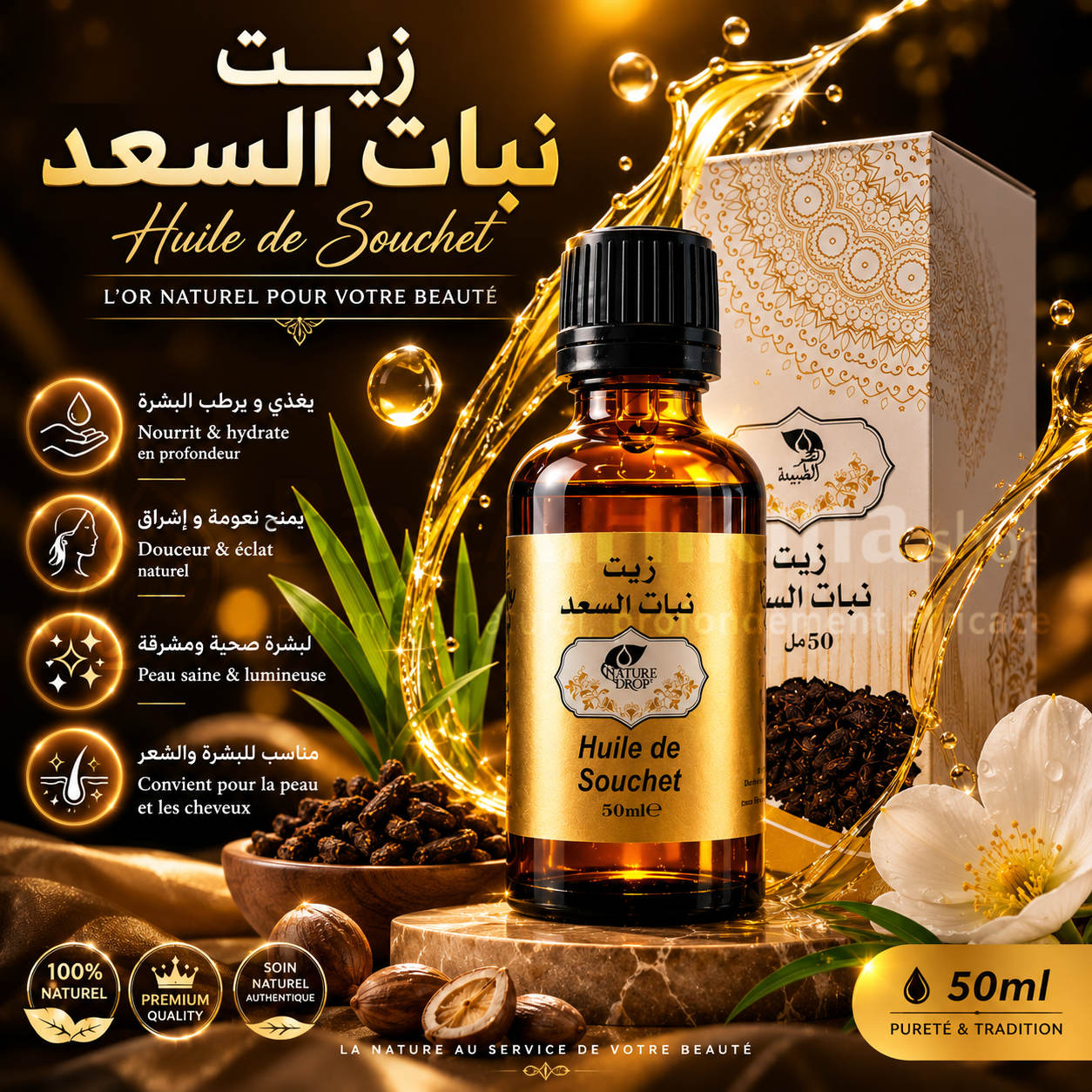 Huile de Souchet - Nature Drop (50ml) - زيت نبات السعد - قطر الطبيعة (50 مل)