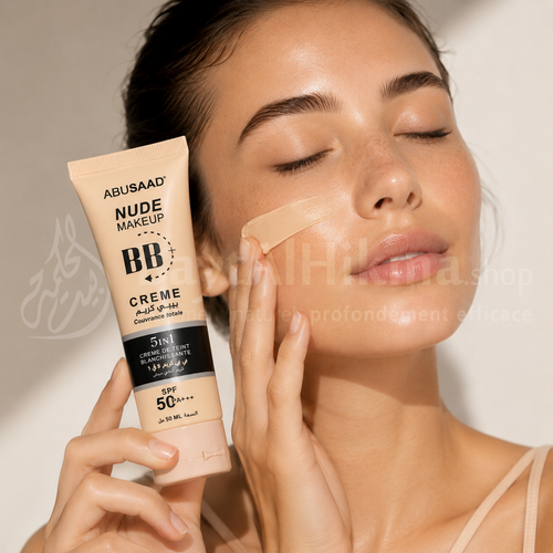 BB Crème Nude Makeup 5-en-1 - Couvrance Totale & Éclaircissante SPF 50 - ABUSAAD - بي بي كريم نيود ميك أب 5 في 1 - تغطية كاملة وتفتيح مع حماية SPF 50 - ABUSAAD