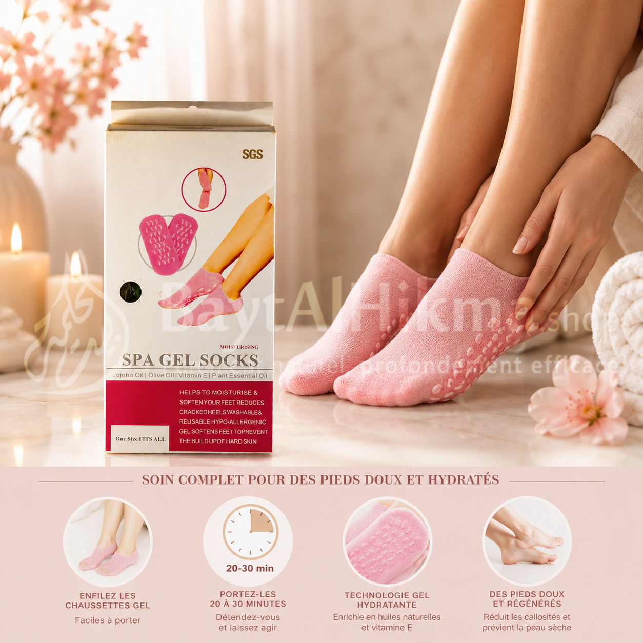 Chaussettes Spa en Gel Hydratant - Soin Réparateur Anti-Crevasses - جوارب الجل المرطبة (سبا) - علاج مكثف لتشقق القدمين