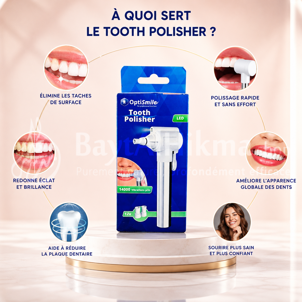Polisseur Dentaire OptiSmile avec LED - Élimination des Taches et Plaque (14 000 vibrations) -  ملمع الأسنان أوبتي سمايل (OptiSmile) مع إضاءة LED - لإزالة التصبغات والجير (14000 اهتزازة)