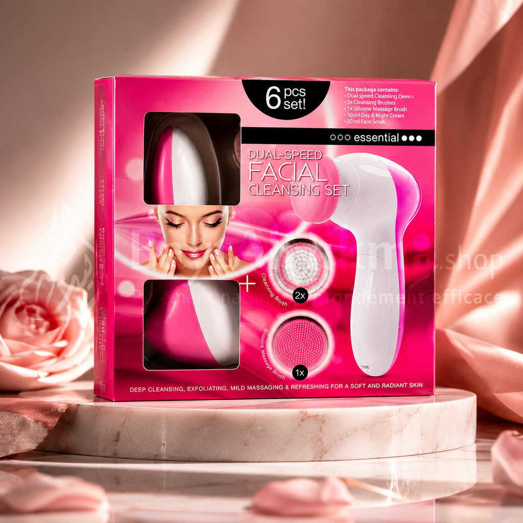 Kit Complet de Nettoyage Facial à Double Vitesse (6 Pièces) - Essential - مجموعة تنظيف الوجه المتكاملة مزدوجة السرعة (6 قطع)