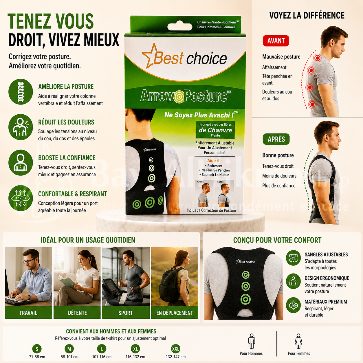 Correcteur de Posture "Arrow Posture" aux Fibres de Chanvre - Best Choice - مصحح القوام "آرو بوستشر" (Arrow Posture) بألياف القنب - Best Choice