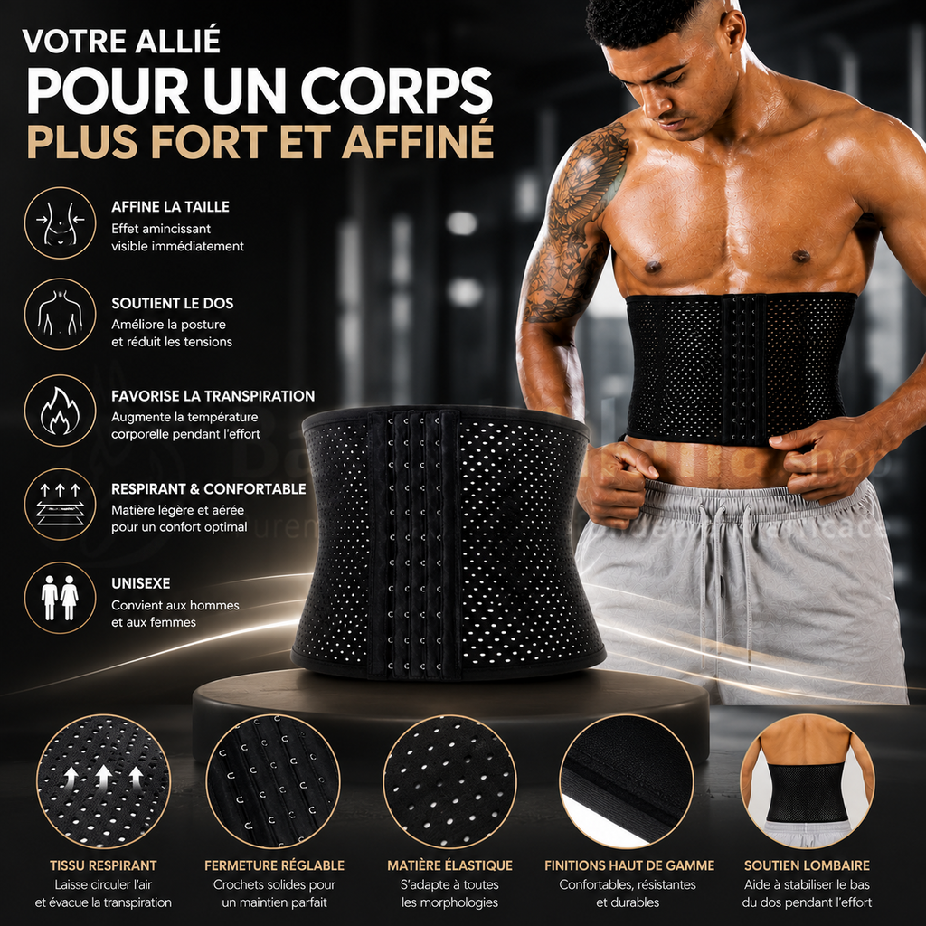 Ceinture Abdominale Minceur Unisexe - Gaine Sculptante et Ajustable - حزام شد البطن والتخسيس للجنسين - مشد خصر قابل للتعديل