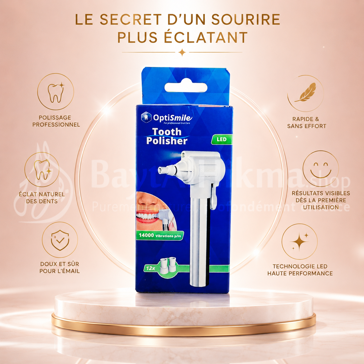 Polisseur Dentaire OptiSmile avec LED - Élimination des Taches et Plaque (14 000 vibrations) -  ملمع الأسنان أوبتي سمايل (OptiSmile) مع إضاءة LED - لإزالة التصبغات والجير (14000 اهتزازة)