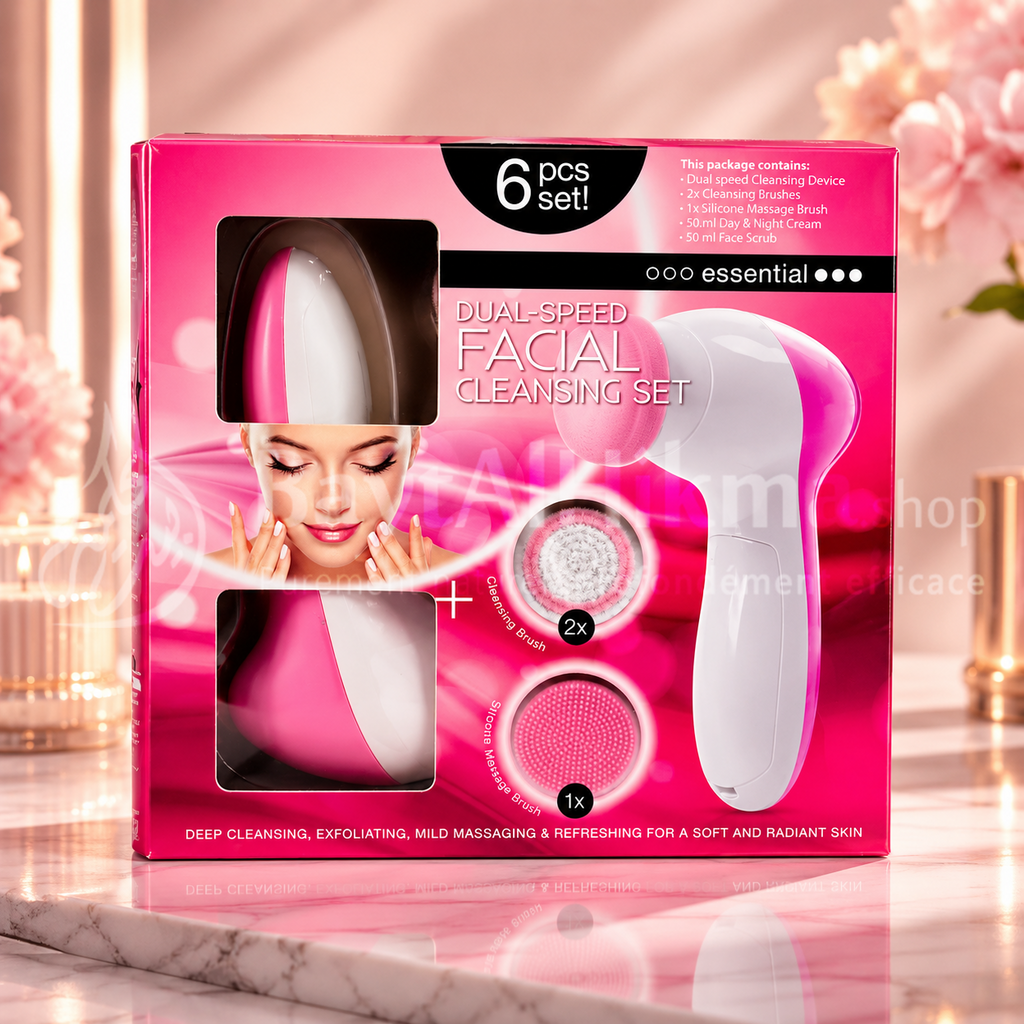 Kit Complet de Nettoyage Facial à Double Vitesse (6 Pièces) - Essential - مجموعة تنظيف الوجه المتكاملة مزدوجة السرعة (6 قطع)