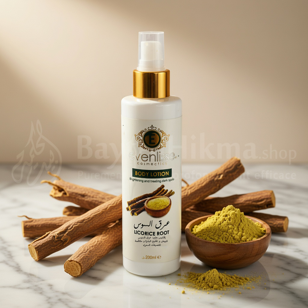 Lait Corporel Éclaircissant Evenlisse à la Racine de Réglisse – Anti-Taches & Éclat (200ml) - لوشن الجسم إيفليس بخلاصة عرق السوس – لتفتيح البشرة ومكافحة التصبغات