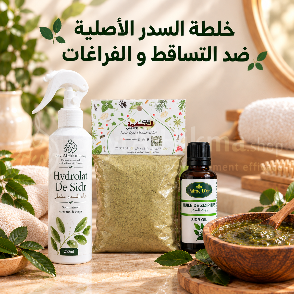 Pack Anti-Chute & Repousse au Sidr (Jujubier) - 100% Naturel | Bayt Al Hikma - مجموعة السدر الأصلية ضد تساقط الشعر وتعبئة الفراغات - 100% طبيعية | بيت الحكمة