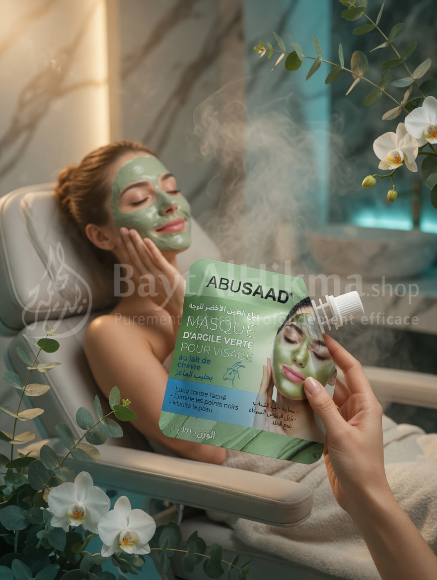 Masque d'Argile Verte au Lait de Chèvre - ABUSAAD (100g) - قناع الطين الأخضر بحليب الماعز - أبوسعد