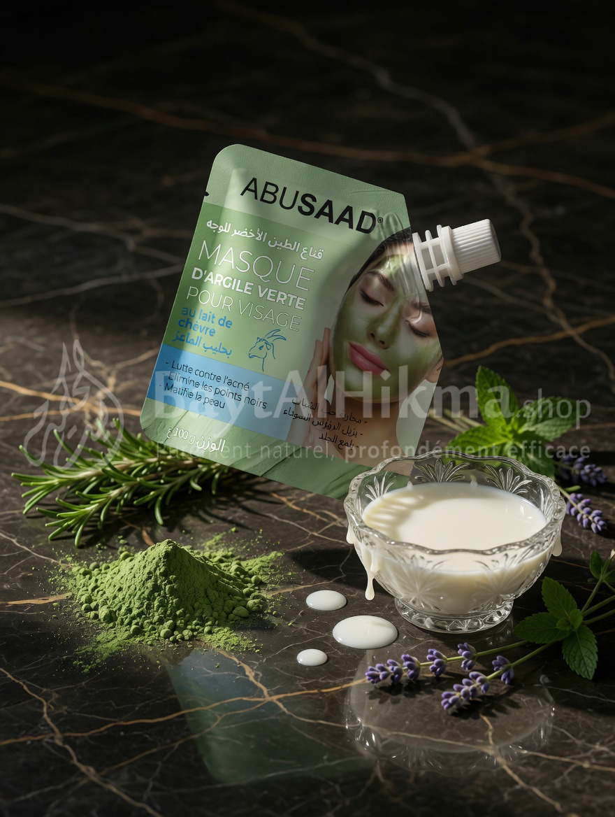 Masque d'Argile Verte au Lait de Chèvre - ABUSAAD (100g) - قناع الطين الأخضر بحليب الماعز - أبوسعد