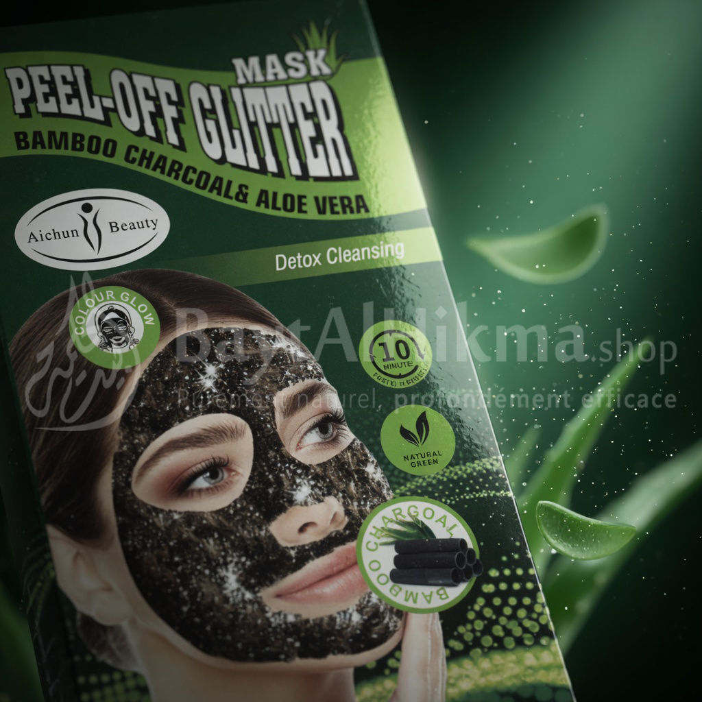 Masque Visage Peel-Off Pailleté – Charbon de Bambou & Aloe Vera (Détox & Éclat) - قناع الوجه اللامع القابل للتقشير – فحم البامبو والألوفيرا (تنقية ونضارة)