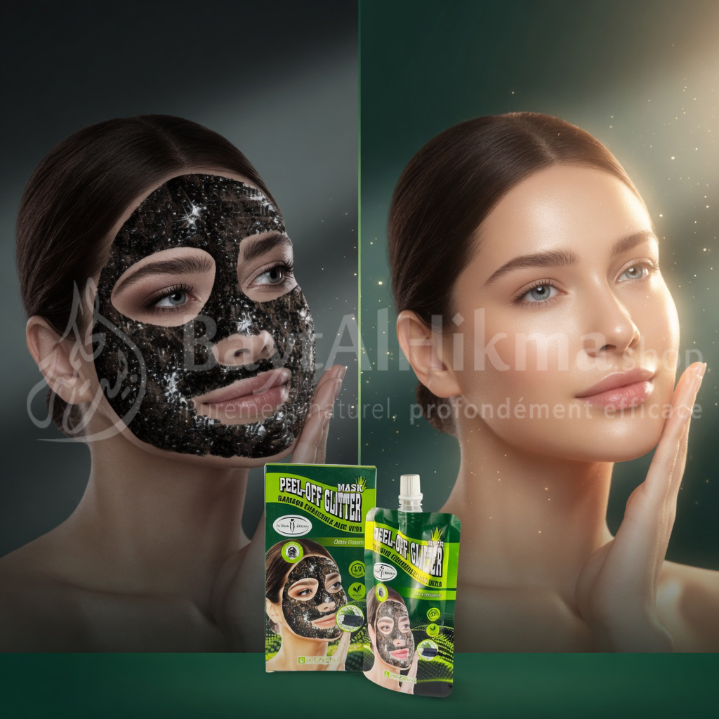 Masque Visage Peel-Off Pailleté – Charbon de Bambou & Aloe Vera (Détox & Éclat) - قناع الوجه اللامع القابل للتقشير – فحم البامبو والألوفيرا (تنقية ونضارة)
