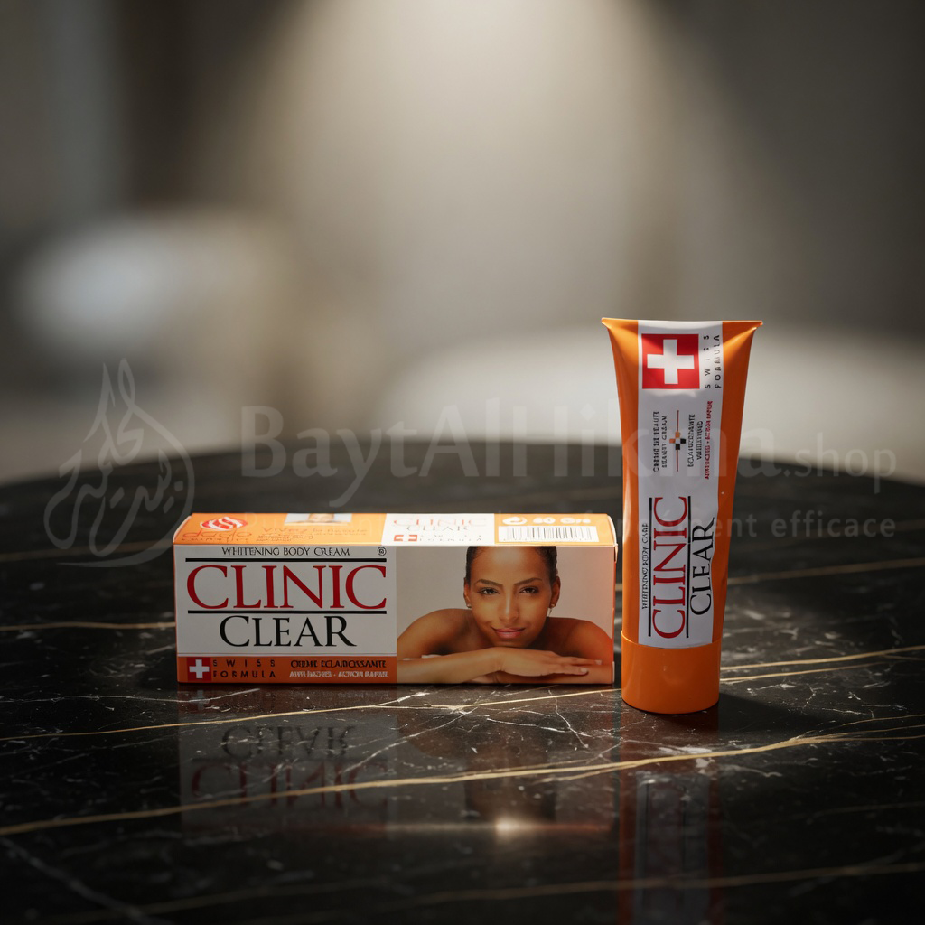 Clinic Clear – Crème Éclaircissante & Anti-Taches Multi-Actions (50g) – Formule Suisse -  كريم كلينيك كلير (Clinic Clear) لتفتيح الجسم ومحاربة البقع الداكنة – تركيبة سويسرية (50 جم)