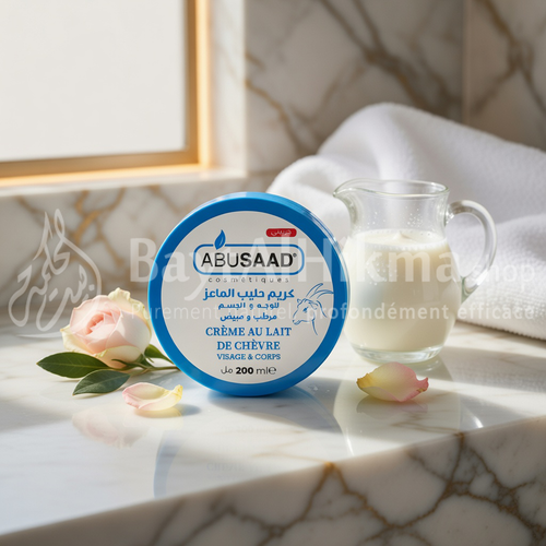 ABUSAAD - Crème au Lait de Chèvre Visage & Corps (200ml) – Hydratante & Éclaircissante - أبوسعد - كريم حليب الماعز للوجه والجسم - مرطب ومبيض