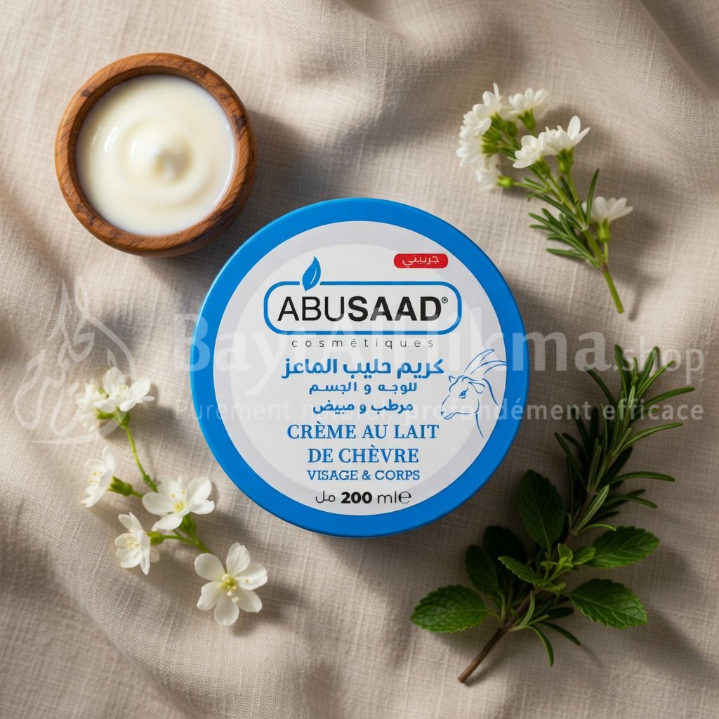 ABUSAAD - Crème au Lait de Chèvre Visage & Corps (200ml) – Hydratante & Éclaircissante - أبوسعد - كريم حليب الماعز للوجه والجسم - مرطب ومبيض