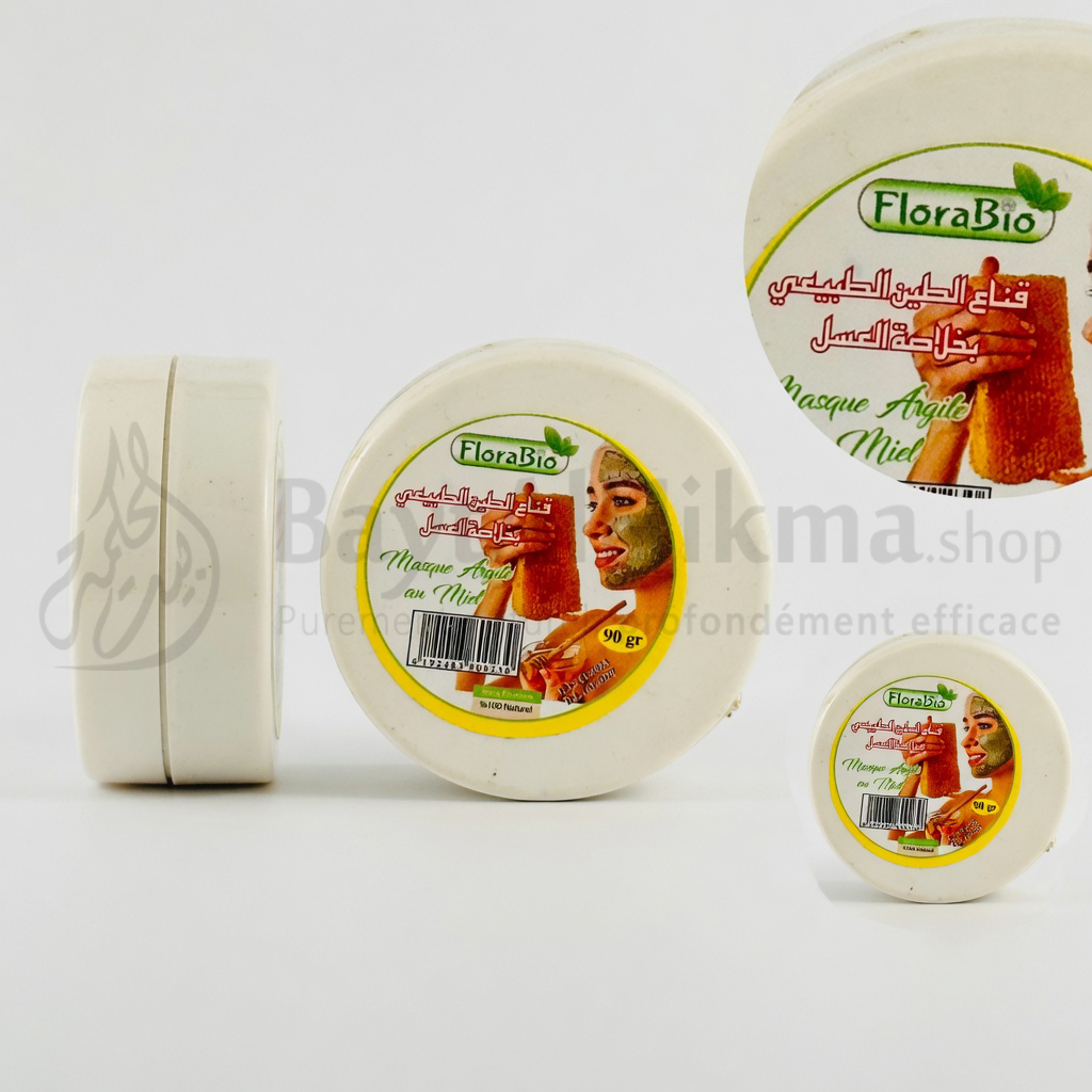 FloraBio - Masque à l'Argile Naturelle au Miel (90g) – Purifiant & Hydratant - قناع الطين الطبيعي بخلاصة العسل (90 غرام) – لتنقية وترطيب البشرة