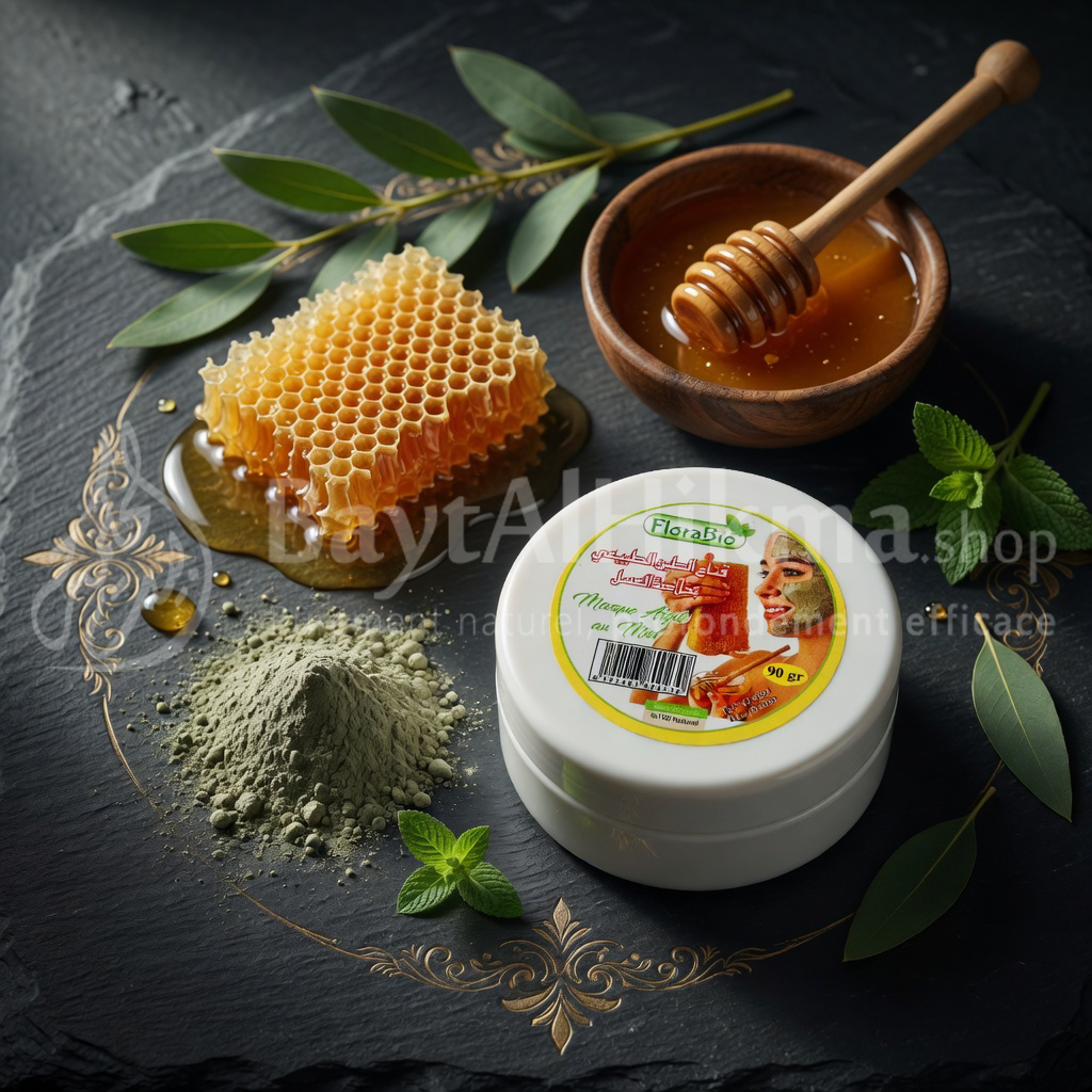 FloraBio - Masque à l'Argile Naturelle au Miel (90g) – Purifiant & Hydratant - قناع الطين الطبيعي بخلاصة العسل (90 غرام) – لتنقية وترطيب البشرة