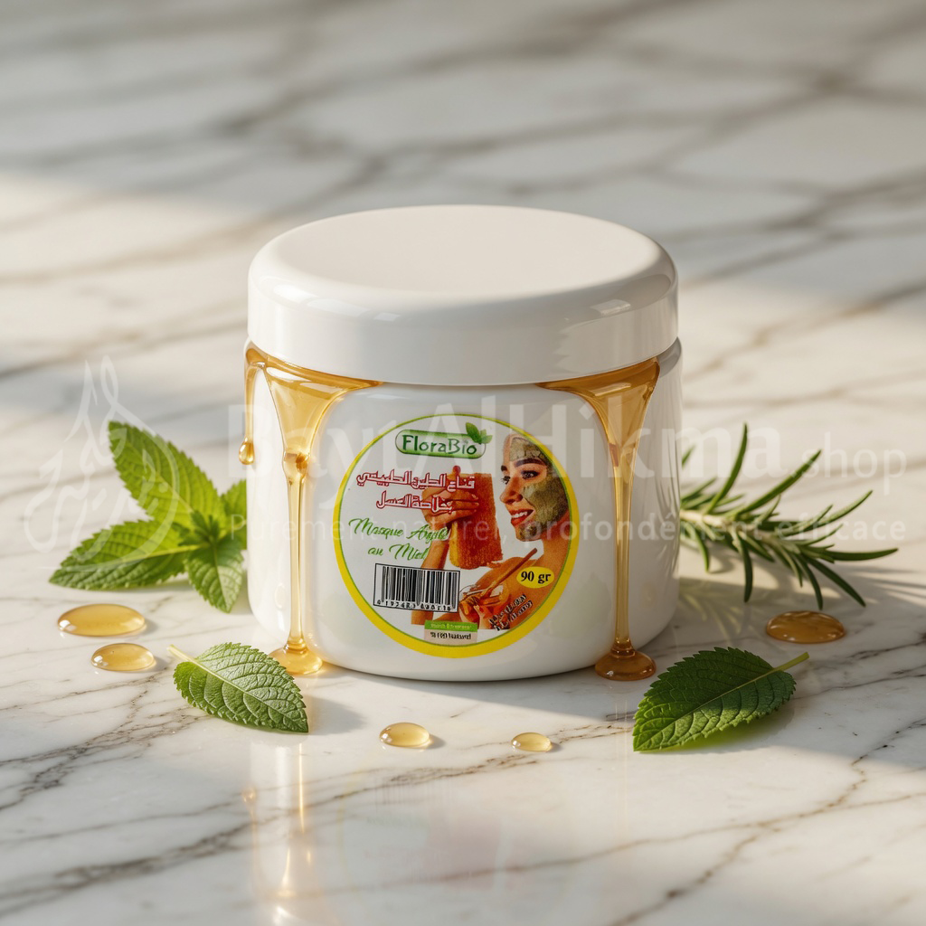 FloraBio - Masque à l'Argile Naturelle au Miel (90g) – Purifiant & Hydratant - قناع الطين الطبيعي بخلاصة العسل (90 غرام) – لتنقية وترطيب البشرة