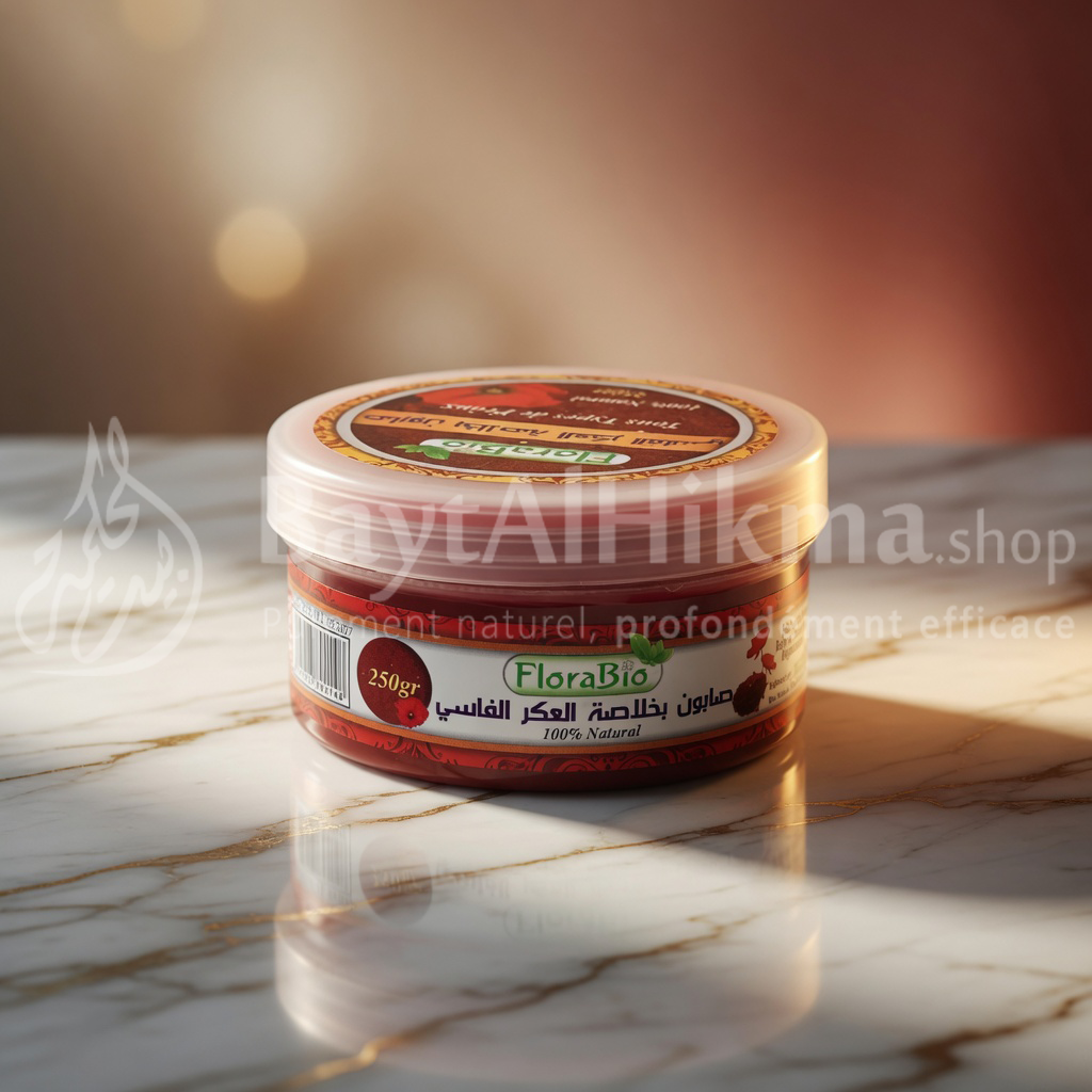 FloraBio – Savon Naturel à l'Aker Fassi et à l'Argile Rouge (250g) – Éclat & Pureté - صابون فلورا بيو الطبيعي بالعكر الفاسي والطين الأحمر  – لنضارة وصفاء البشرة