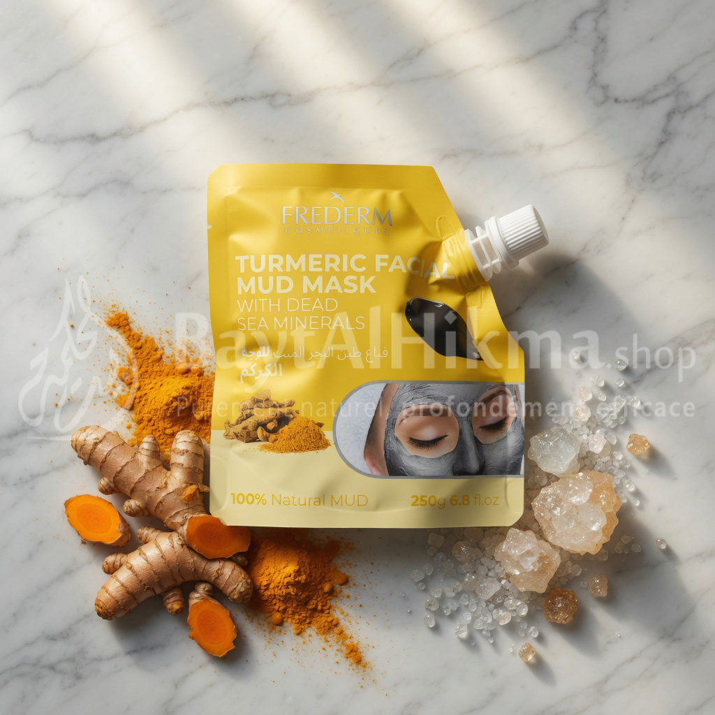 Masque Facial à la Boue au Curcuma et Minéraux de la Mer Morte - FREDERM (250g) - قناع طين الوجه بالكركم ومعادن البحر الميت من فريديرم