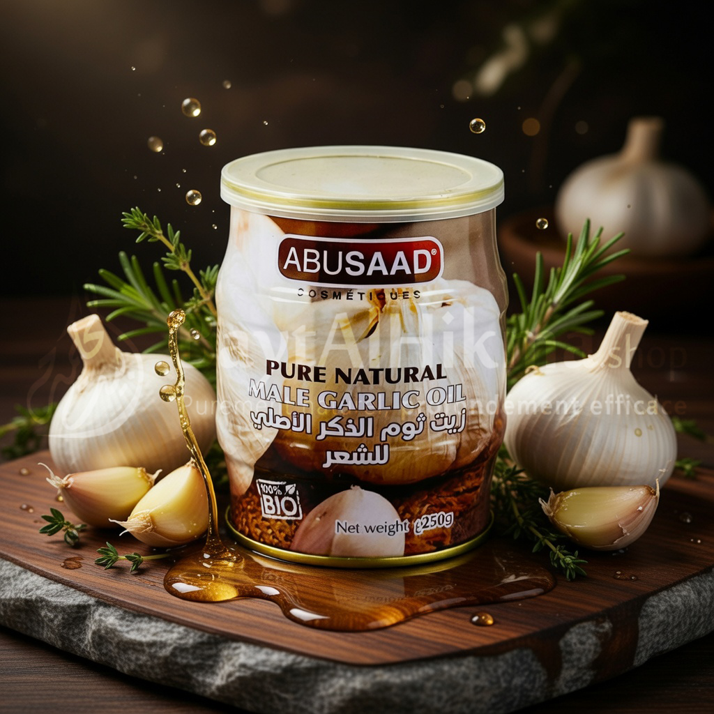 Huile d'Ail Mâle Pure & Naturelle pour Cheveux - 100% Bio (250g) | ABUSAAD - زيت ثوم الذكر الأصلي النقي والطبيعي للشعر - 100% عضوي (250 غرام) | أبو سعد