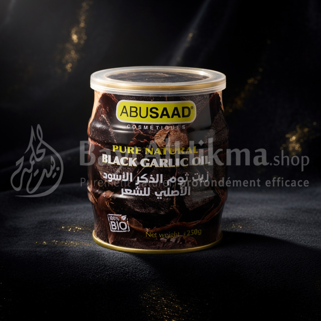 Huile d'Ail Noir pur et naturel pour cheveux (100% Bio) - ABUSAAD Cosmétiques (250g) - زيت ثوم الذكر الأسود الأصلي للشعر 100% طبيعي وعضوي - أبو سعد (250 غرام)