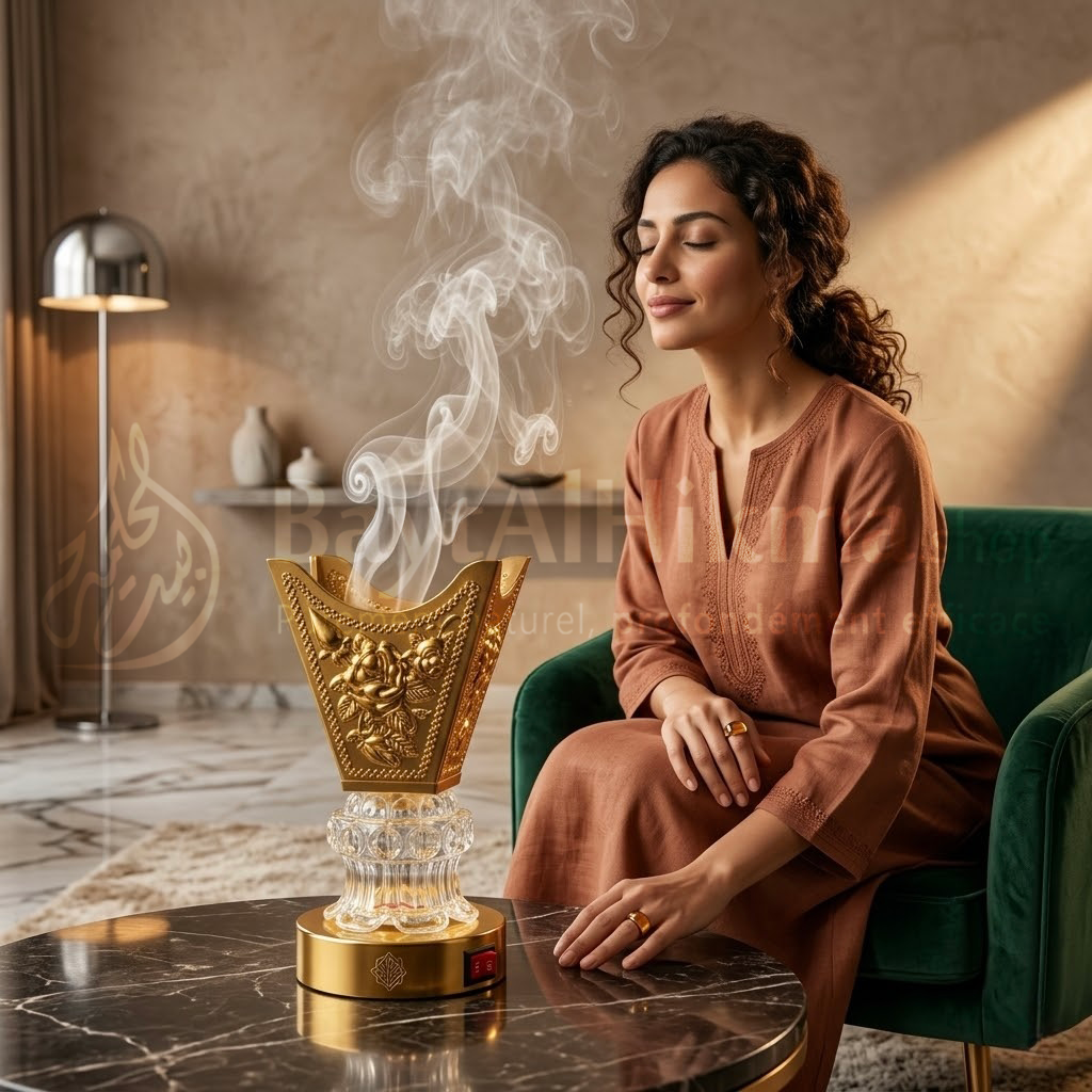 Mabkhra Électrique Dorée – Encensoir Oriental de Luxe sans Charbon - مبخرة كهربائية ذهبية | مبخرة عود وبخور فاخرة بدون فحم