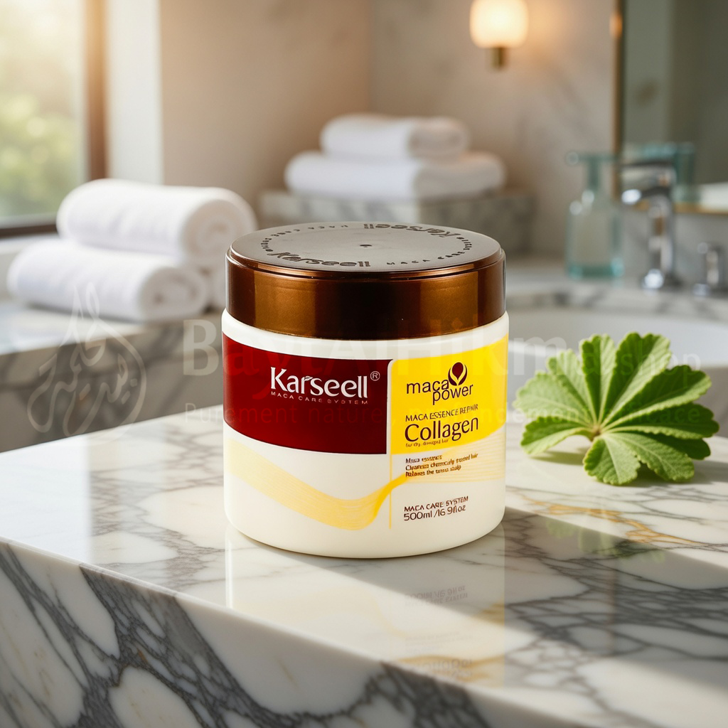 Masque Capillaire Réparateur Karseell au Collagène & Maca - Pour Cheveux Secs et Abîmés (500 ml) - ماسك الشعر المعالج كارسيل بالكولاجين وخلاصة الماكا - للشعر الجاف والتالف