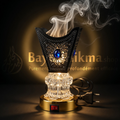 Mabkhra Électrique de Luxe – Noir, Or & Cristal avec Pierre Bleue - مبخرة كهربائية فاخرة – أسود وذهبي وكريستال مع فص أزرق