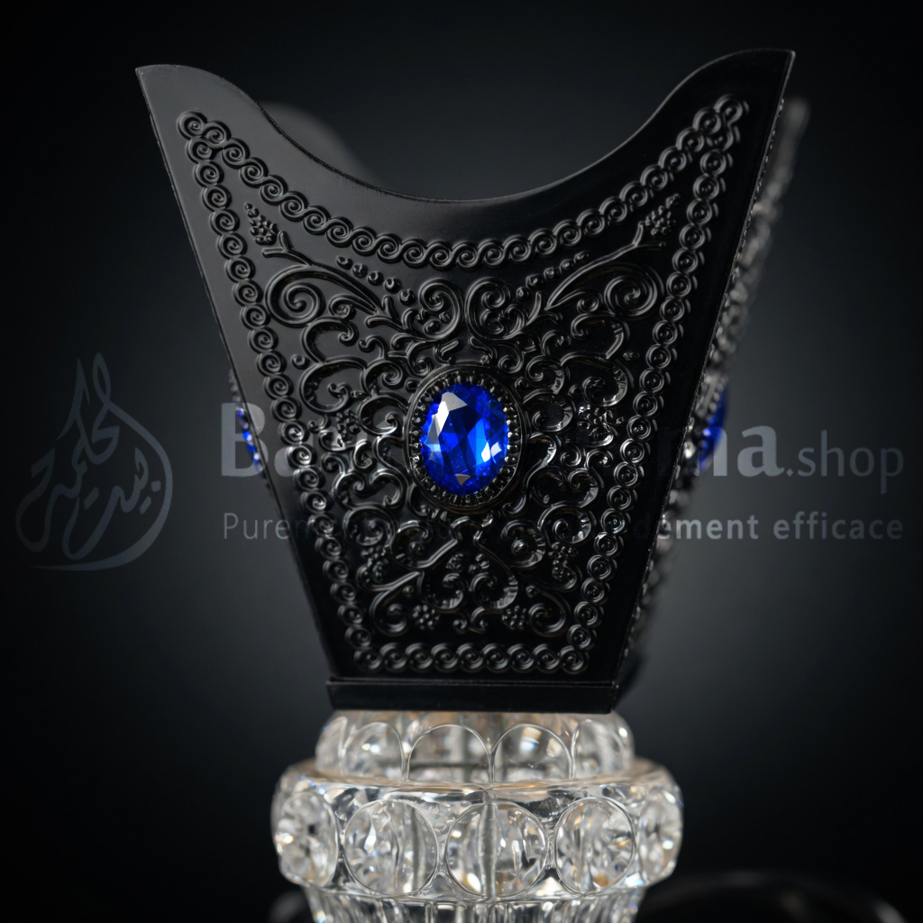 Mabkhra Électrique de Luxe – Noir, Or & Cristal avec Pierre Bleue - مبخرة كهربائية فاخرة – أسود وذهبي وكريستال مع فص أزرق
