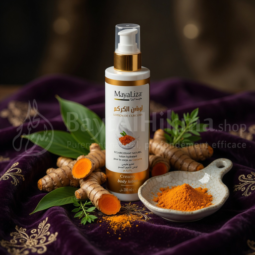 MayaLiza – Lotion Corps Crémeuse au Curcuma Éclat Naturel (200ml) - مايا ليزا - لوشن الكركم الكريمي لترطيب وتفتيح الجسم