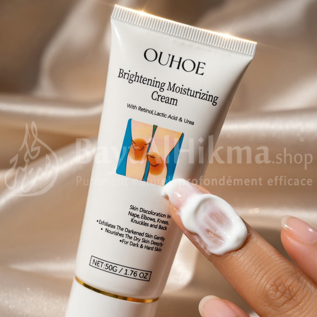 OUHOE - Crème Éclaircissante et Hydratante Intense (50g) | Spécial Zones Sombres (Coudes, Genoux, Nuque) - كريم التفتيح والترطيب المكثف | للمناطق الداكنة (الأكواع، الركب، الرقبة)