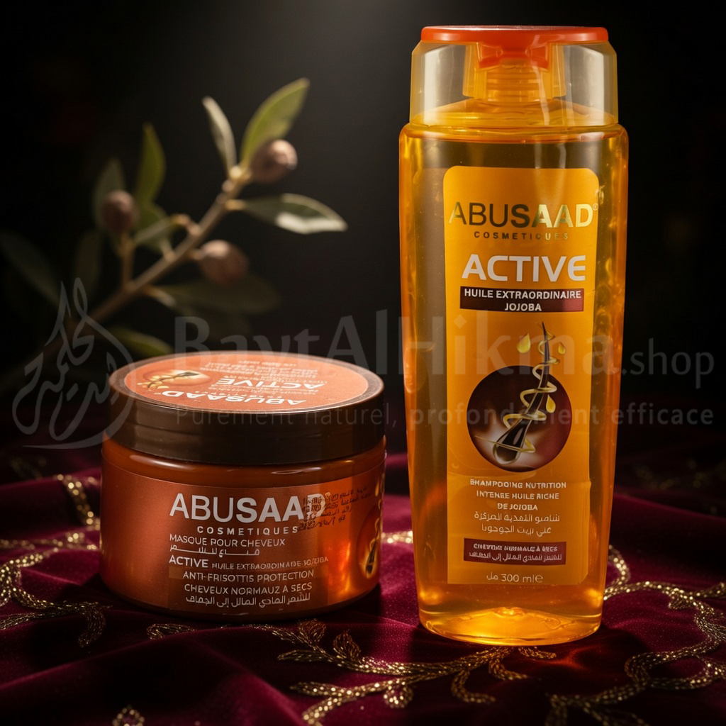 Pack Soin Capillaire ABUSAAD ACTIVE - Shampooing & Masque à l'Huile de Jojoba (Cheveux Normaux à Secs) - مجموعة العناية بالشعر أبو سعد أكتيف (ABUSAAD ACTIVE) - شامبو وقناع بزيت الجوجوبا (للشعر العادي المائل إلى الجفاف)