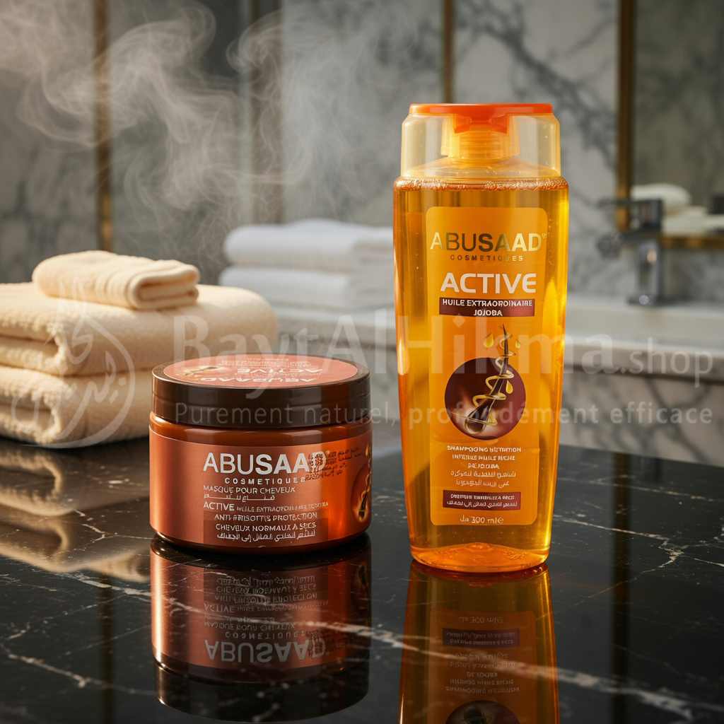 Pack Soin Capillaire ABUSAAD ACTIVE - Shampooing & Masque à l'Huile de Jojoba (Cheveux Normaux à Secs) - مجموعة العناية بالشعر أبو سعد أكتيف (ABUSAAD ACTIVE) - شامبو وقناع بزيت الجوجوبا (للشعر العادي المائل إلى الجفاف)