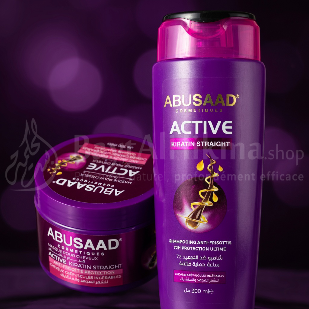 Pack Abusaad Active Kiratin Straight - Shampooing & Masque Anti-Frisottis (Kératine) - مجموعة أبو سعد أكتيف كيراتين ستريت - شامبو وماسك ضد التجعد