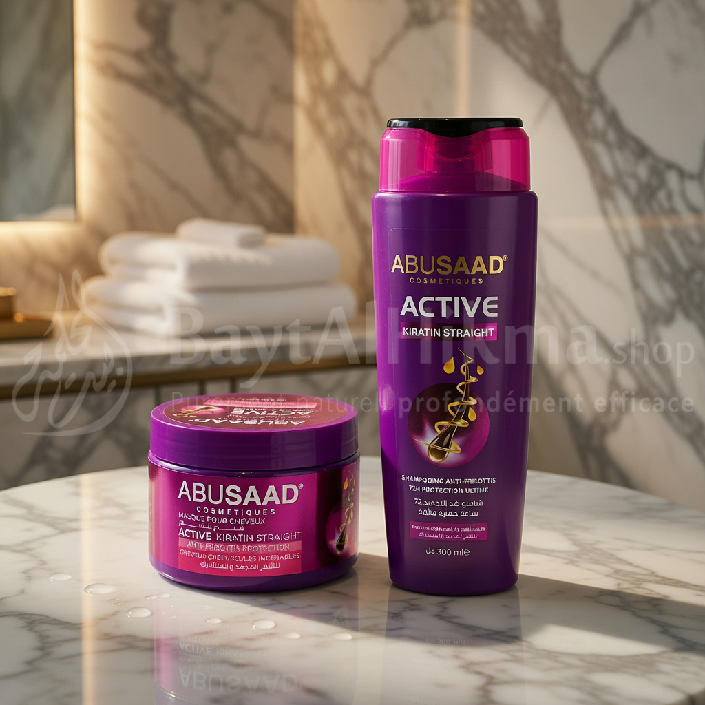 Pack Abusaad Active Kiratin Straight - Shampooing & Masque Anti-Frisottis (Kératine) - مجموعة أبو سعد أكتيف كيراتين ستريت - شامبو وماسك ضد التجعد