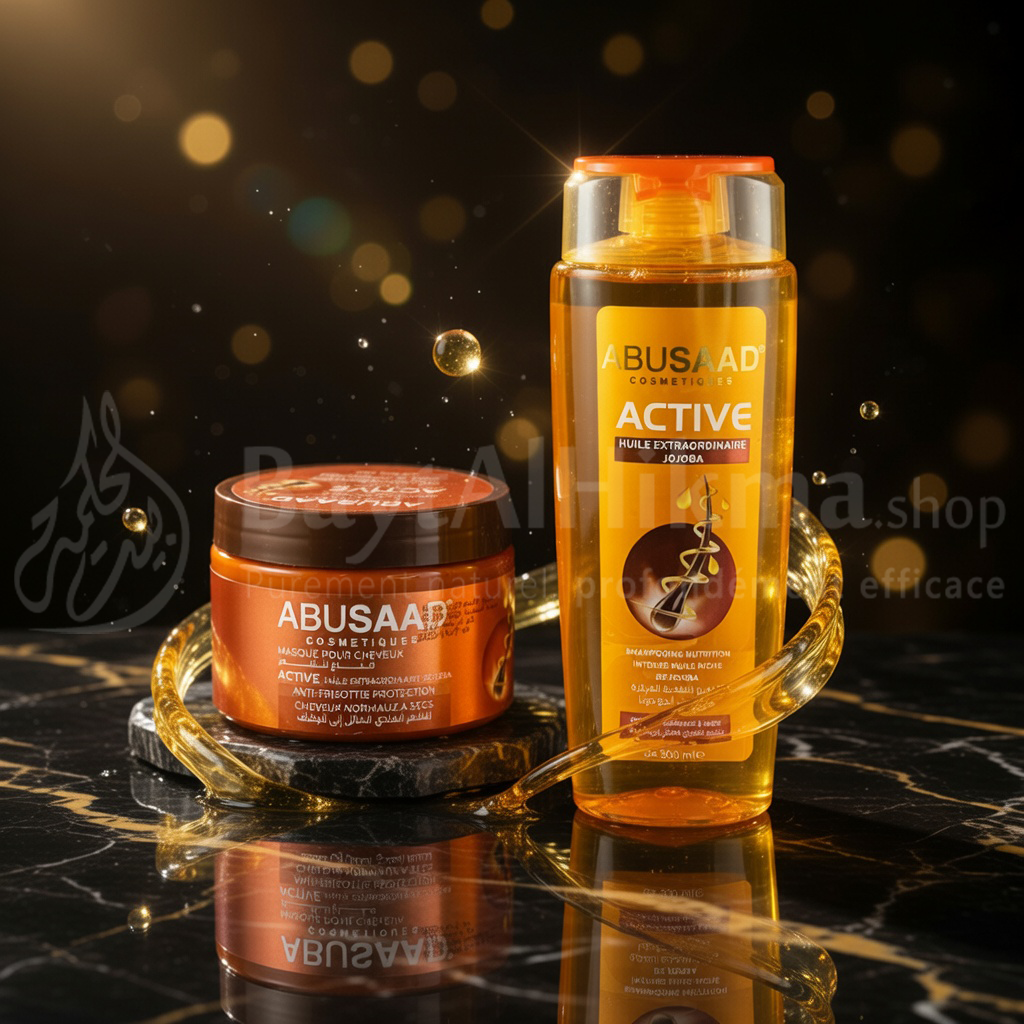 Pack Soin Capillaire ABUSAAD ACTIVE - Shampooing & Masque à l'Huile de Jojoba (Cheveux Normaux à Secs) - مجموعة العناية بالشعر أبو سعد أكتيف (ABUSAAD ACTIVE) - شامبو وقناع بزيت الجوجوبا (للشعر العادي المائل إلى الجفاف)