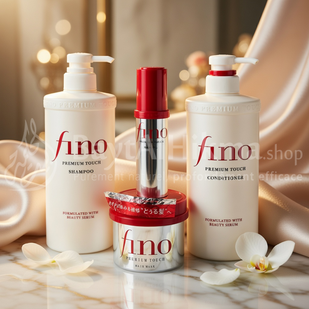 Pack Complet Fino Premium Touch - Réparation & Éclat (Shampoing 550ml + Démêlant 550ml + Masque + Huile) - المجموعة الكاملة للعناية بالشعر فينو بريميوم تاتش - إصلاح ولمعان (شامبو 550 مل + بلسم 550 مل + ماسك + زيت)