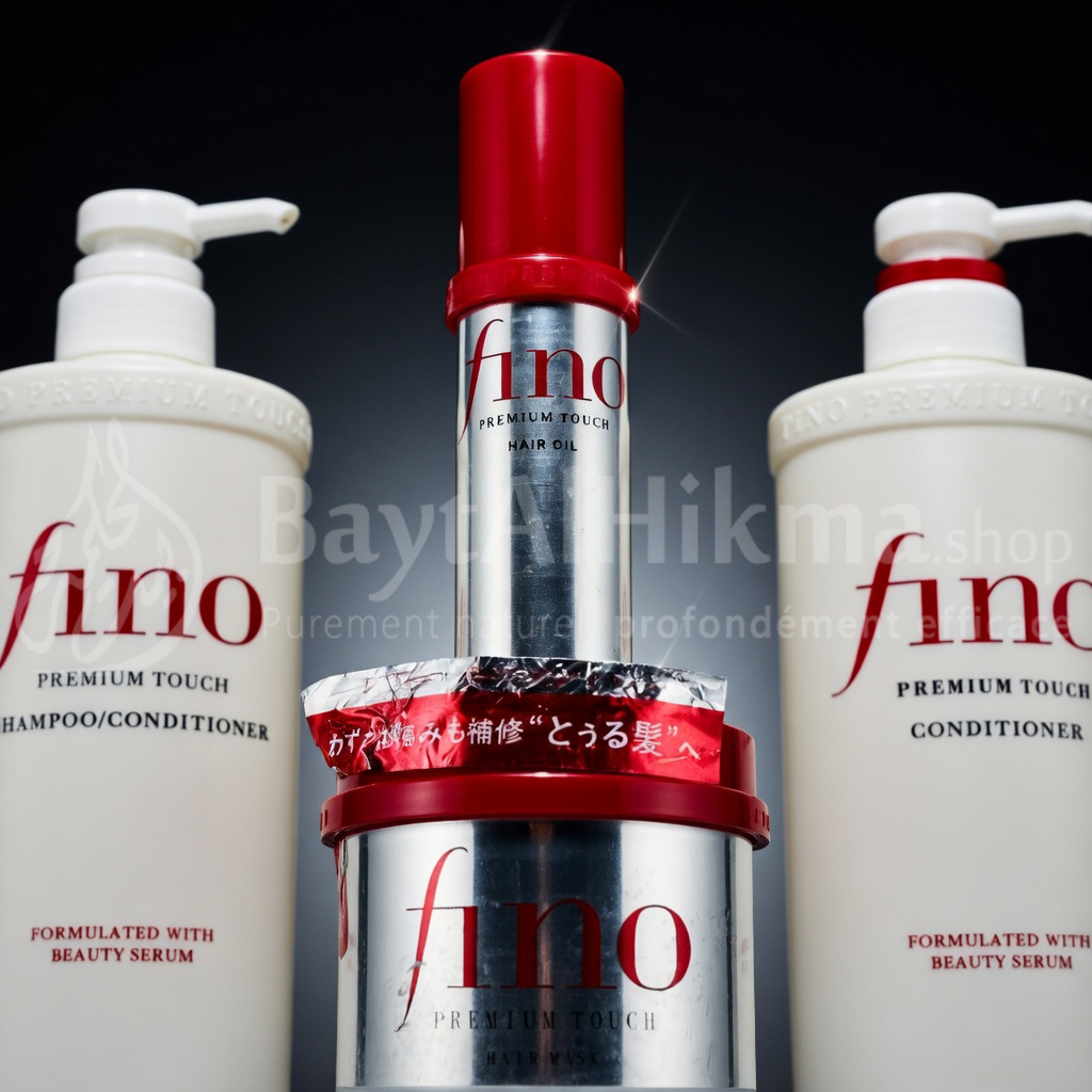Pack Complet Fino Premium Touch - Réparation & Éclat (Shampoing 550ml + Démêlant 550ml + Masque + Huile) - المجموعة الكاملة للعناية بالشعر فينو بريميوم تاتش - إصلاح ولمعان (شامبو 550 مل + بلسم 550 مل + ماسك + زيت)