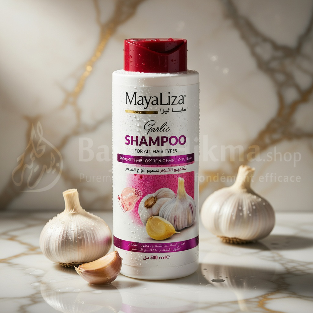 Pack Anti-Chute & Pousse au Lail MayaLiza – Shampooing (500ml) + Bain d'Huile (400ml) - باقة مايا ليزا بالثوم ضد تساقط الشعر وتطويله – شامبو (500 مل) + حمام زيت (400 مل)