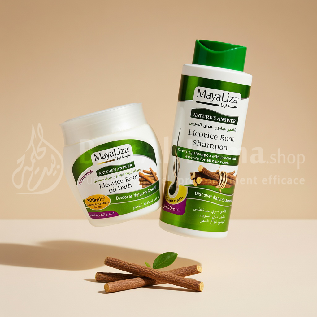 Pack Fortifiant MayaLiza : Shampooing & Bain d'Huile à la Racine de Réglisse - باقة مايا ليزا المقوية: شامبو وحمام زيت بجذور عرق السوس