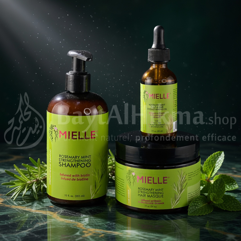 Pack Fortifiant Cheveux Mielle Organics - Shampoing, Masque & Huile au Romarin et Menthe - مجموعة مييل أورجانيكس لتقوية الشعر - شامبو، ماسك وزيت بخلاصة إكليل الجبل والنعناع