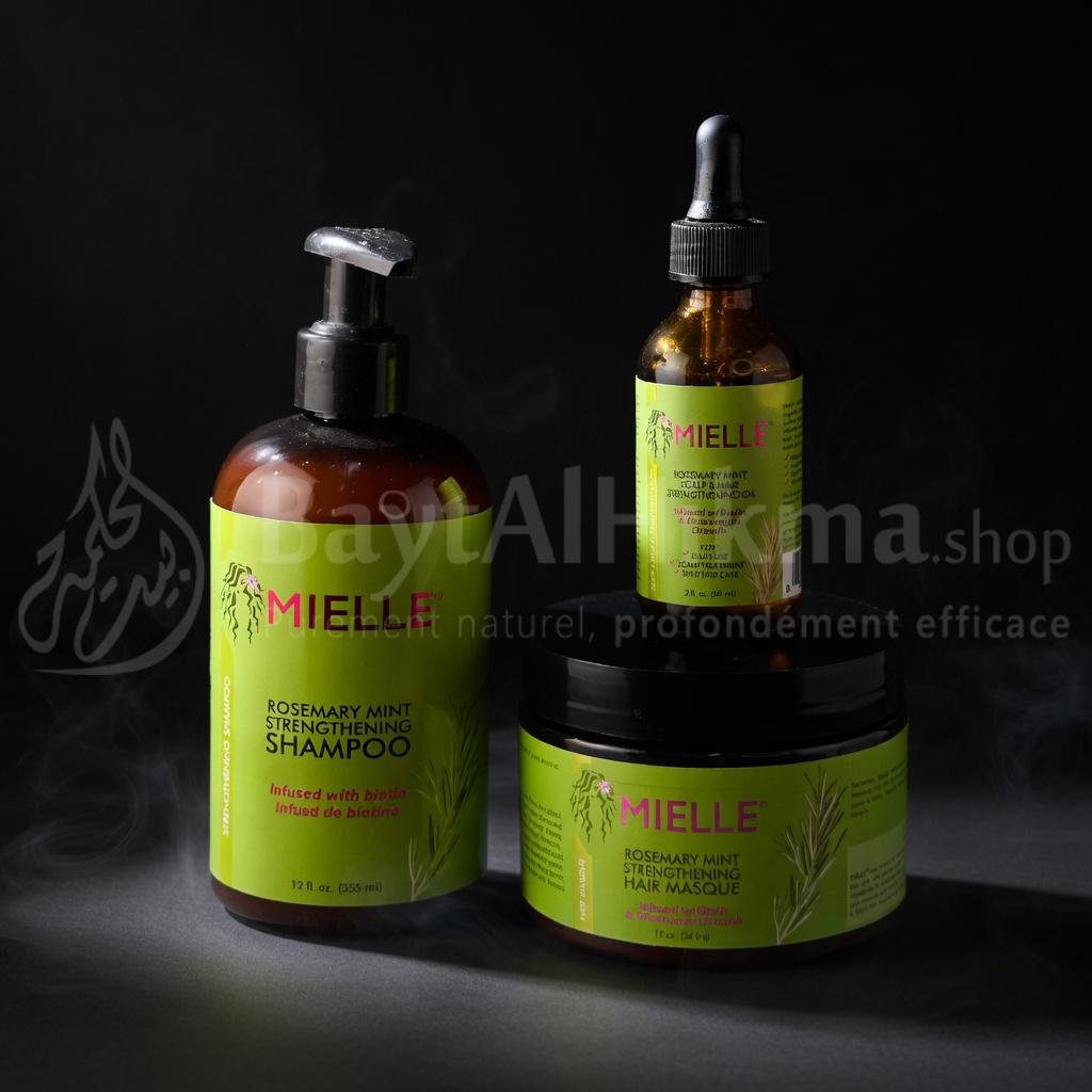Pack Fortifiant Cheveux Mielle Organics - Shampoing, Masque & Huile au Romarin et Menthe - مجموعة مييل أورجانيكس لتقوية الشعر - شامبو، ماسك وزيت بخلاصة إكليل الجبل والنعناع