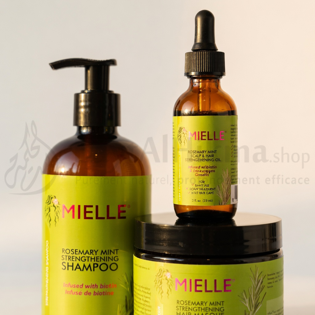 Pack Fortifiant Cheveux Mielle Organics - Shampoing, Masque & Huile au Romarin et Menthe - مجموعة مييل أورجانيكس لتقوية الشعر - شامبو، ماسك وزيت بخلاصة إكليل الجبل والنعناع