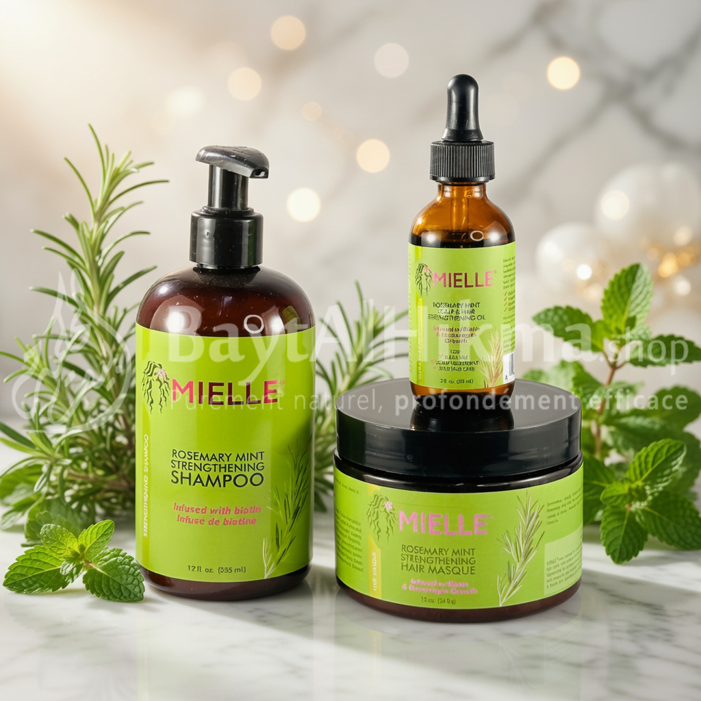 Pack Fortifiant Cheveux Mielle Organics - Shampoing, Masque & Huile au Romarin et Menthe - مجموعة مييل أورجانيكس لتقوية الشعر - شامبو، ماسك وزيت بخلاصة إكليل الجبل والنعناع