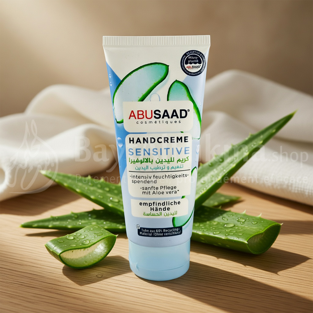Crème Mains "Sensitive" à l'Aloe Vera – Hydratation Intense – Abusaad Cosmétiques (100ml) - كريم اليدين "سنسيتيف" بالألوفيرا – ترطيب مكثف – أبوسعد كوزميتيكس