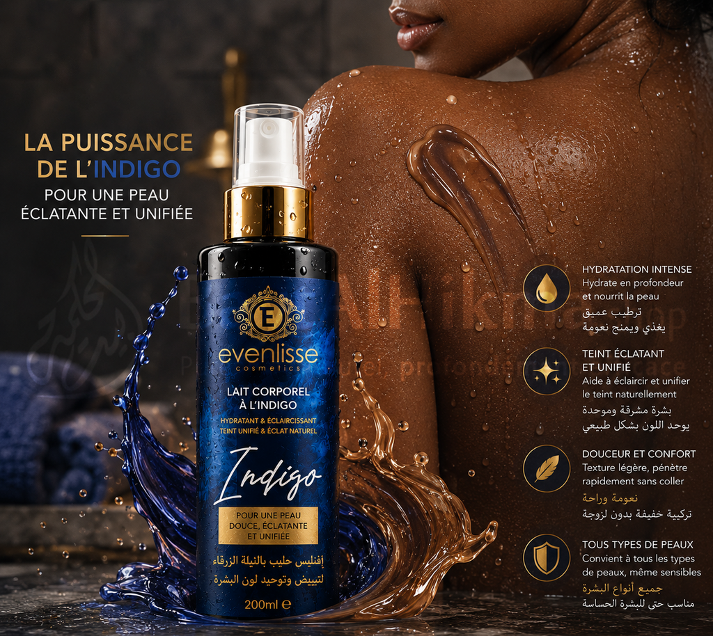 Lait Corps Evenlisse à la Nila Bleue – Hydratant, Éclaircissant & Anti-Rides – 200ml - ايفنليس لوشن الجسم بالنيلة الزرقاء – مرطب، مبيض ومضاد للتجاعيد