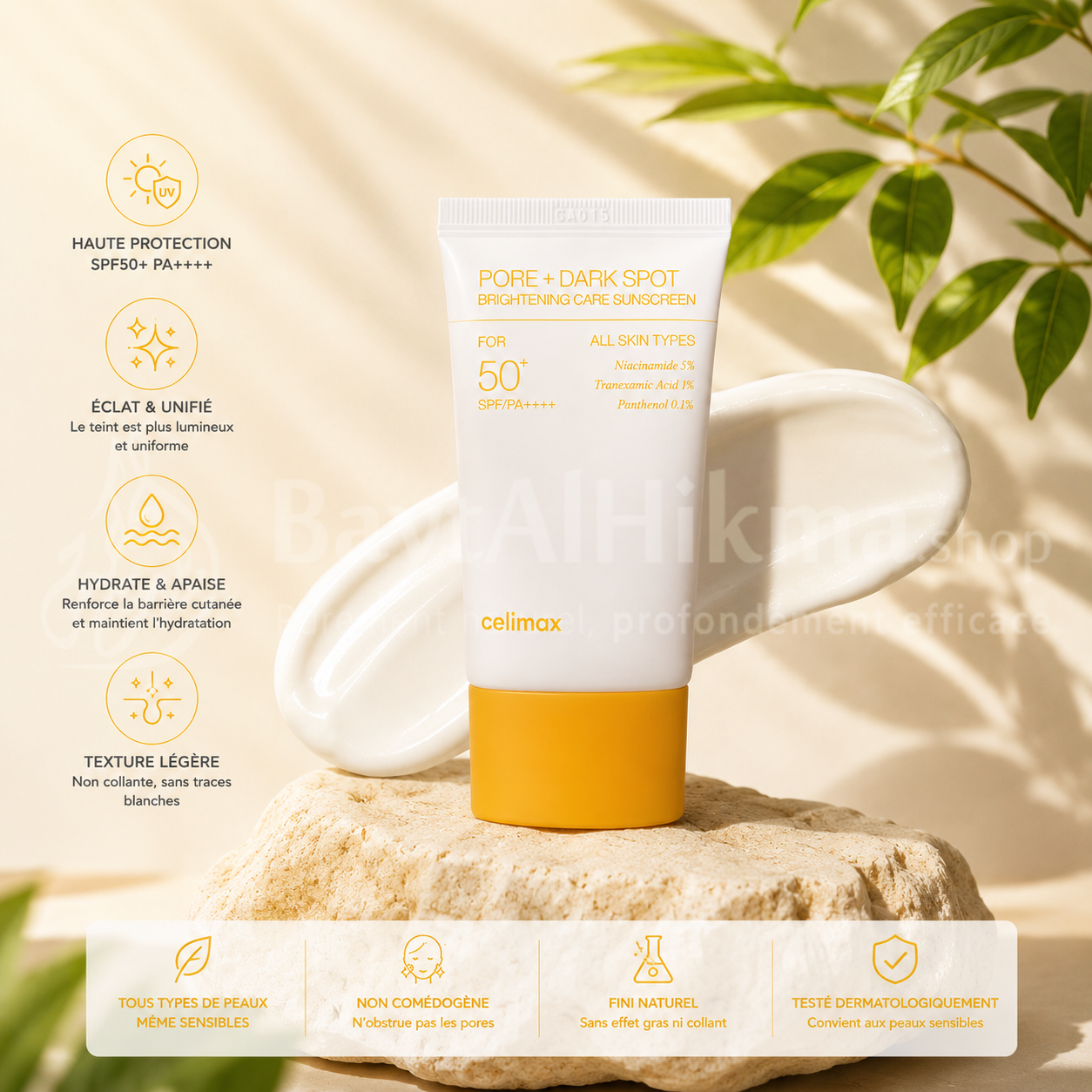 Celimax - Écran Solaire Éclaircissant Pores et Taches Brunes SPF 50+ PA++++ (Pore + Dark Spot Brightening Care Sunscreen)- سيليماكس - واقي شمس لتفتيح البشرة وتقليل المسام والبقع الداكنة SPF 50+ PA++++