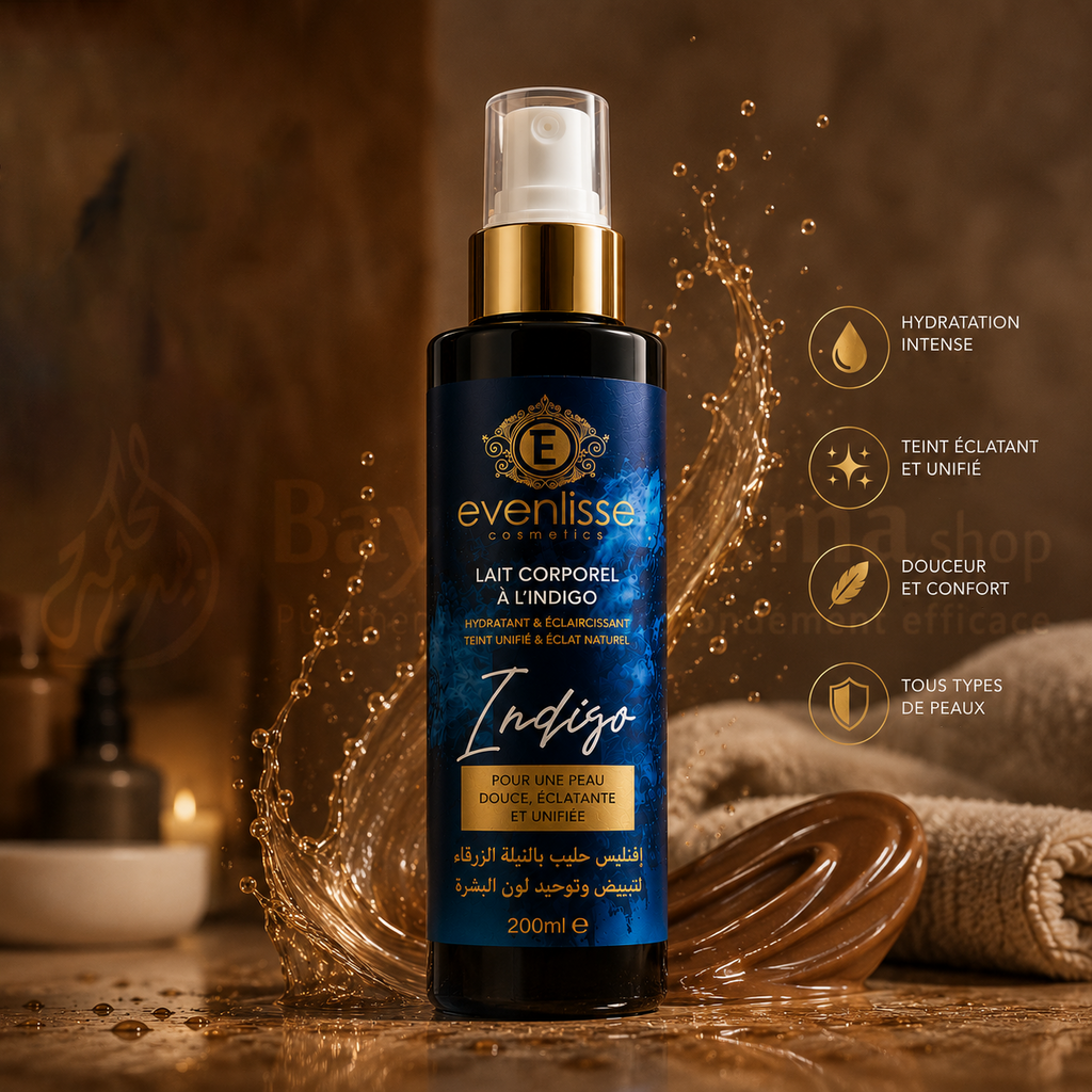 Lait Corps Evenlisse à la Nila Bleue – Hydratant, Éclaircissant & Anti-Rides – 200ml - ايفنليس لوشن الجسم بالنيلة الزرقاء – مرطب، مبيض ومضاد للتجاعيد