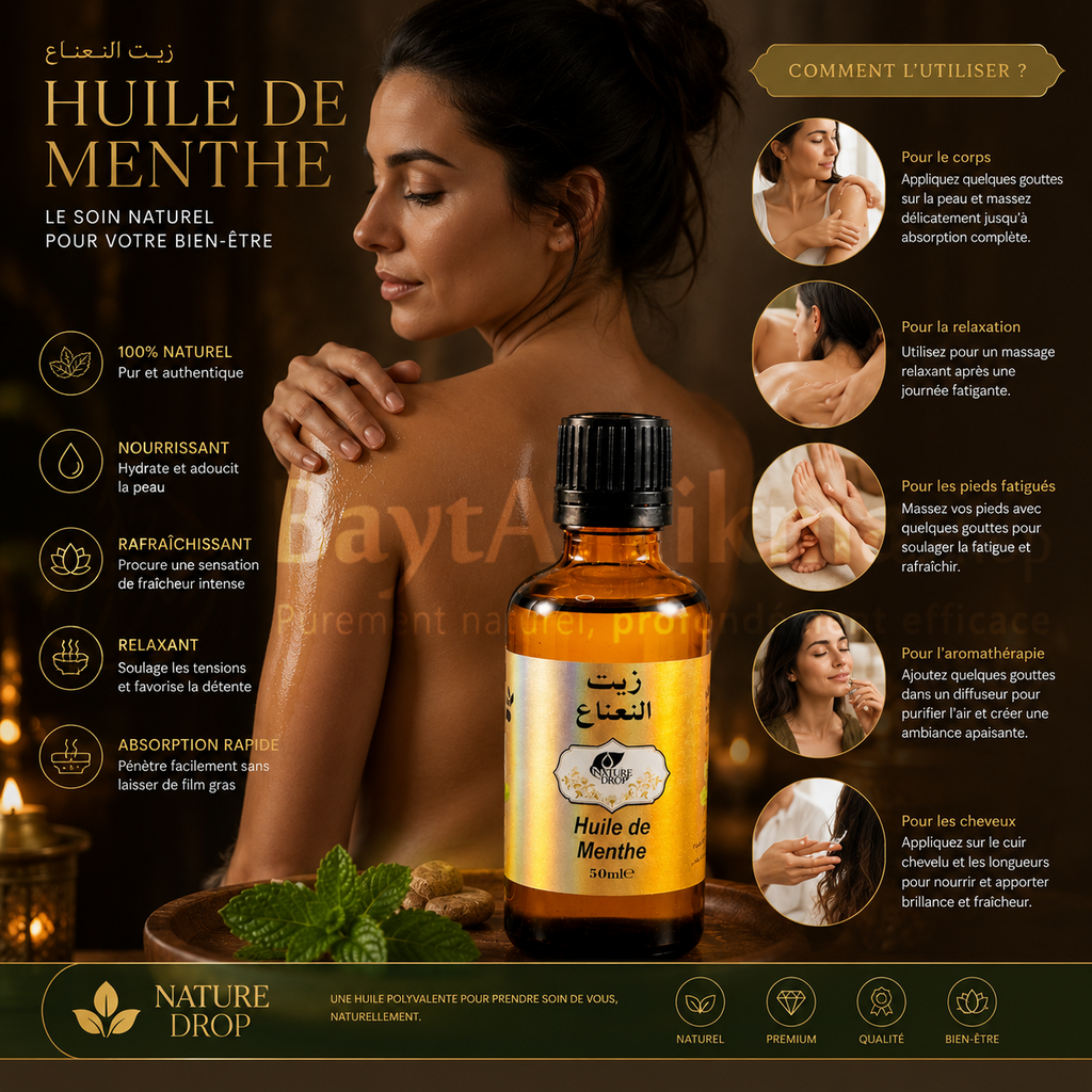 Huile de Menthe Naturelle – 50 ml - زيت النعناع الطبيعي